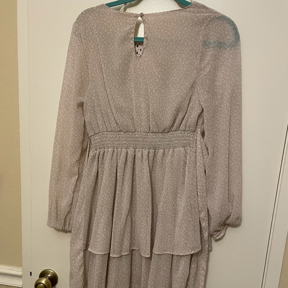 Beige Patterned Layered Wrap Around Mini Dress - image 3